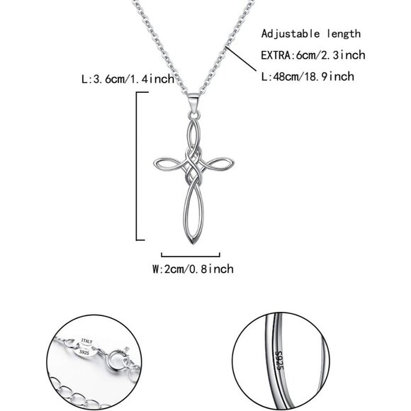 Celtic Cross Necklace Women, 925 Sterling Silver Knot Pendant Necklace, Irish Re - Picture 6 of 6
